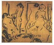 Ernst Ludwig Kirchner, Female nudes in a atelier
